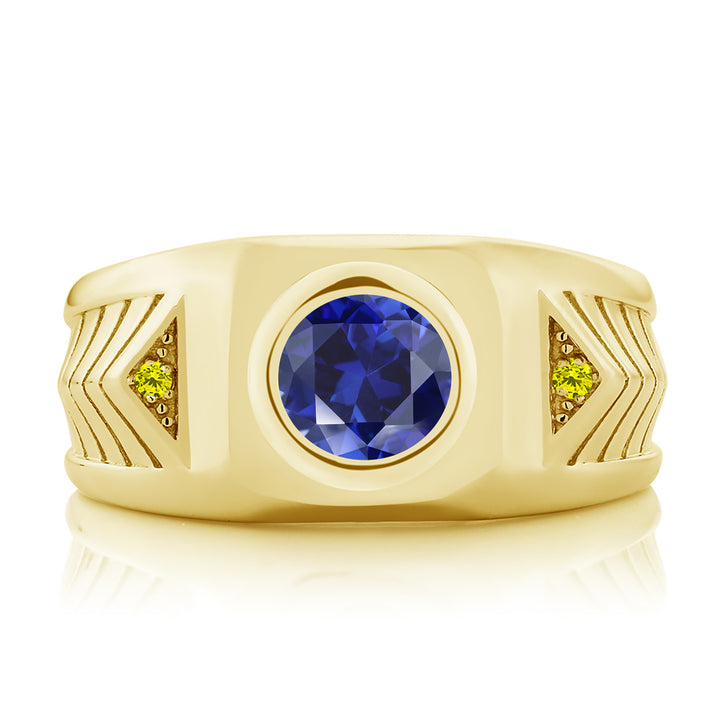 Blue Created Sapphire - September_10_Ring in 925 Yellow Gold Plated Silver