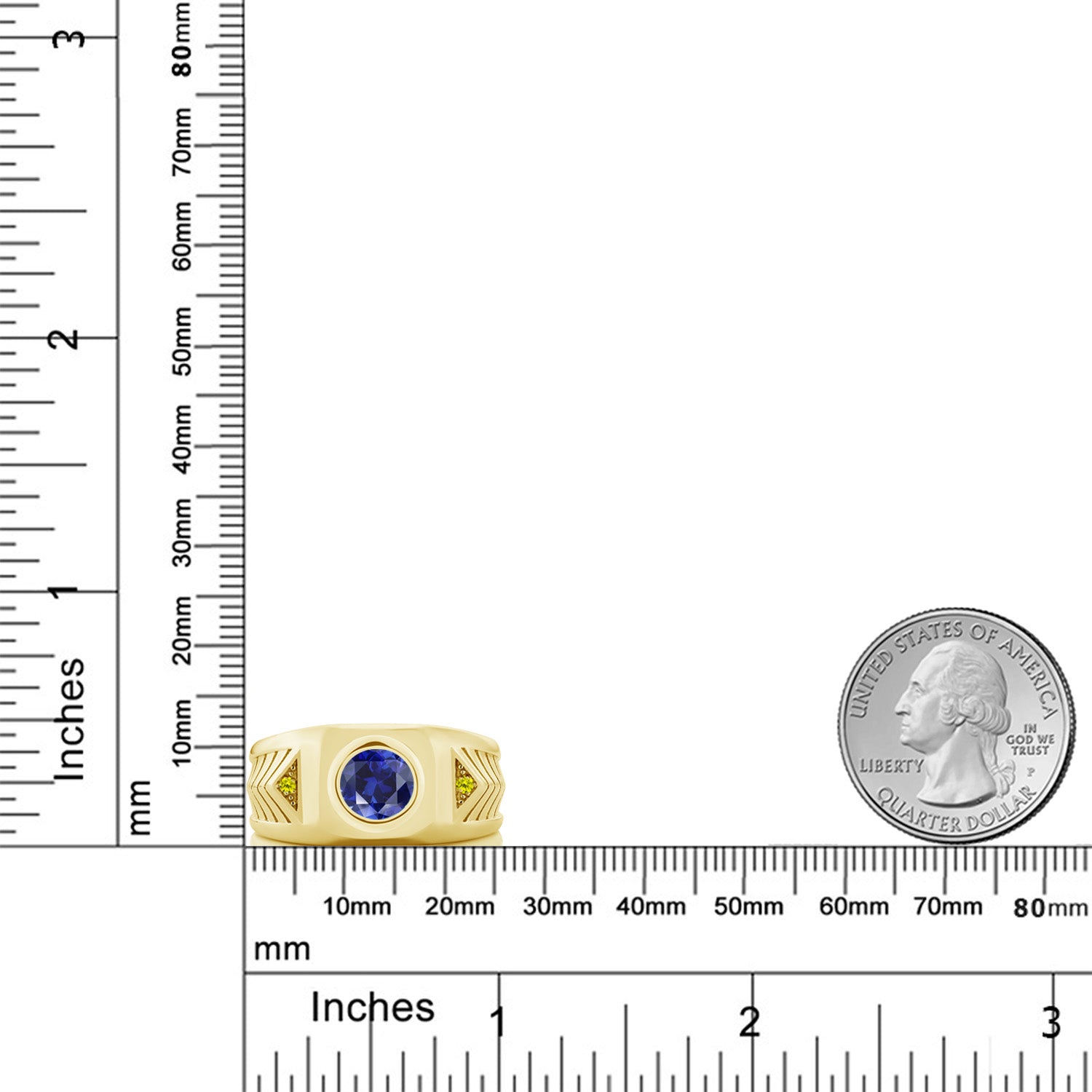 Blue Created Sapphire - September_10_Ring in 925 Yellow Gold Plated Silver