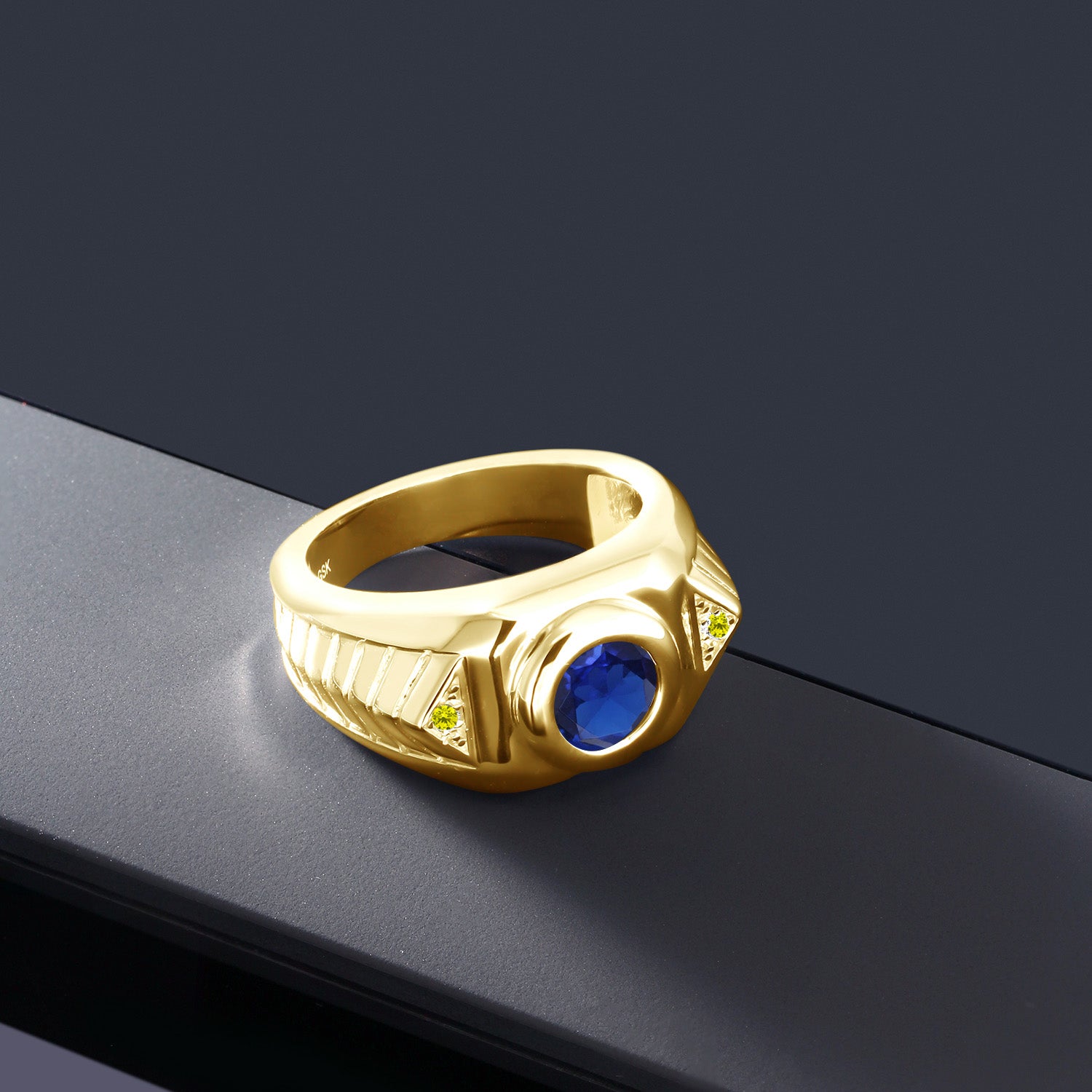Blue Created Sapphire - September_10_Ring in 925 Yellow Gold Plated Silver