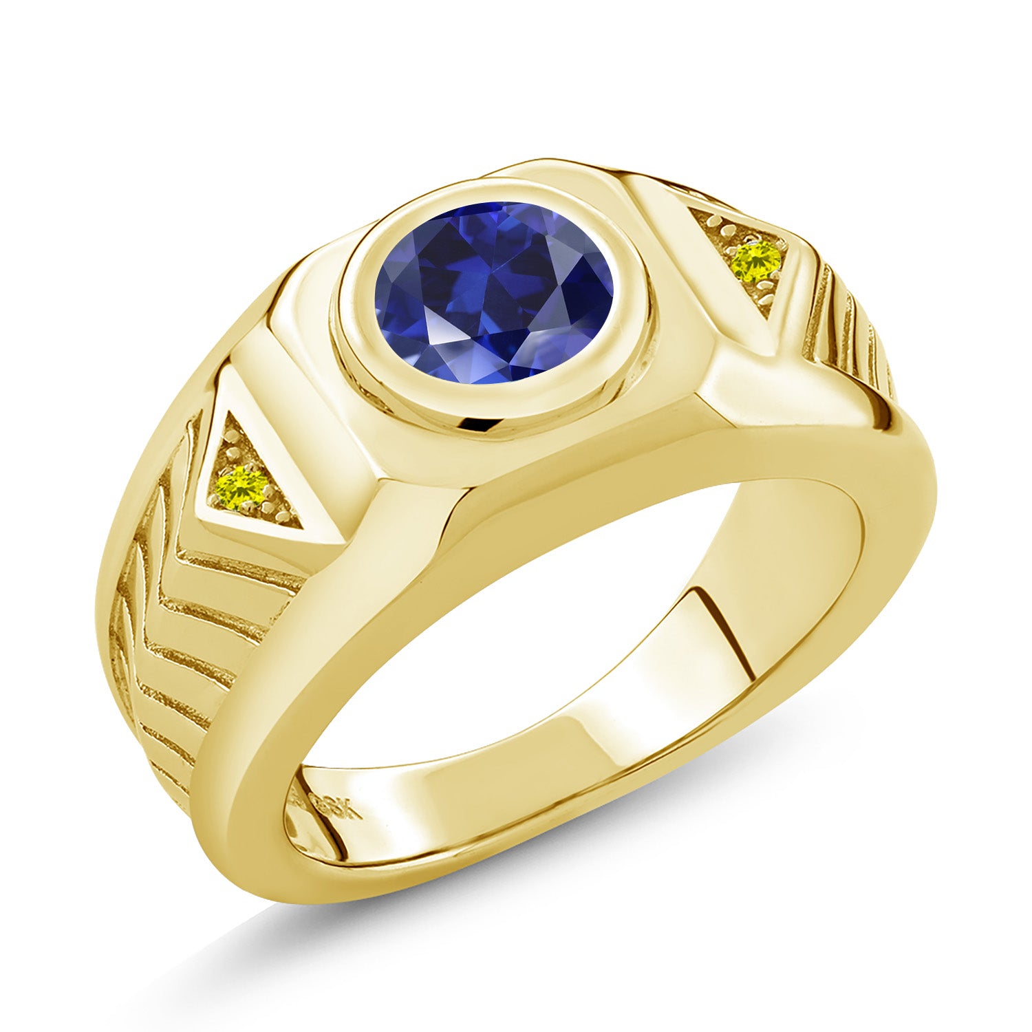 Blue Created Sapphire - September_9_Ring in 925 Yellow Gold Plated Silver