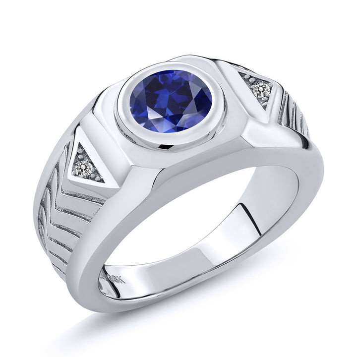 Blue Created Sapphire - September_8_Ring in 925 Sterling Silver