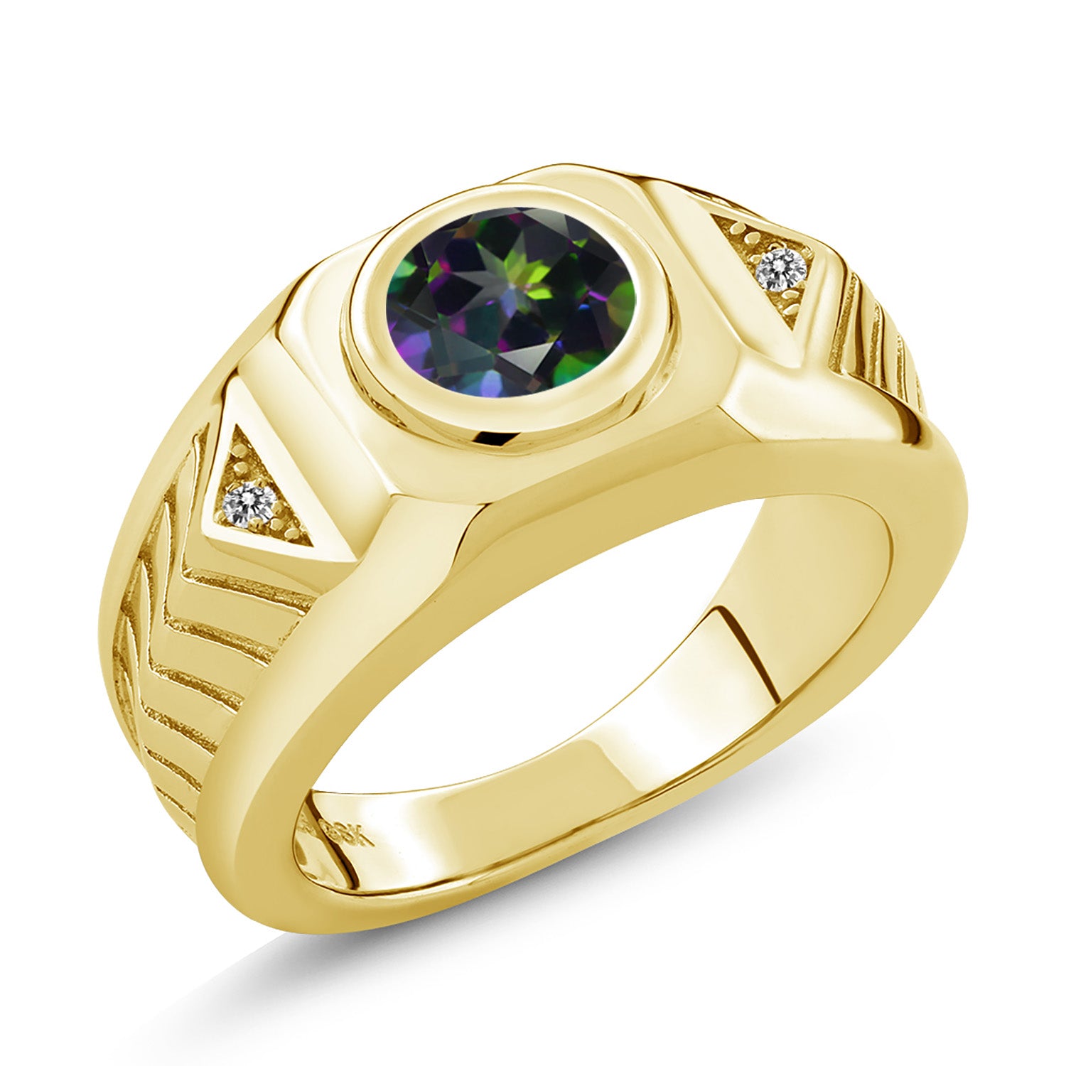 Green Mystic Topaz_13_Ring in 925 Yellow Gold Plated Silver