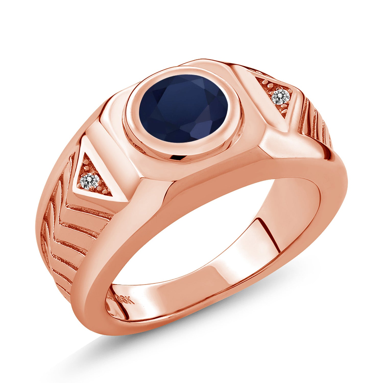 Blue Sapphire - September_8_Ring in 925 Rose Gold Plated Silver