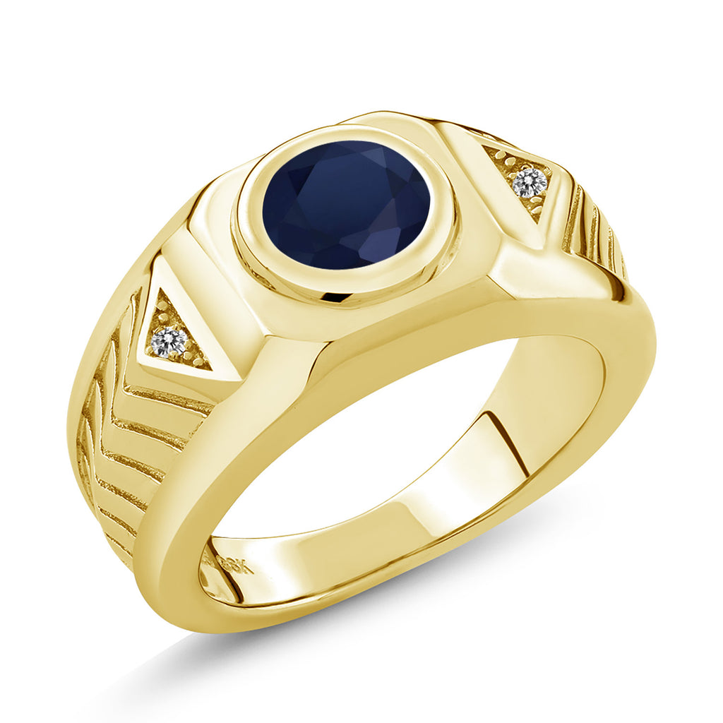 Blue Sapphire - September_7_Ring in 925 Yellow Gold Plated Silver