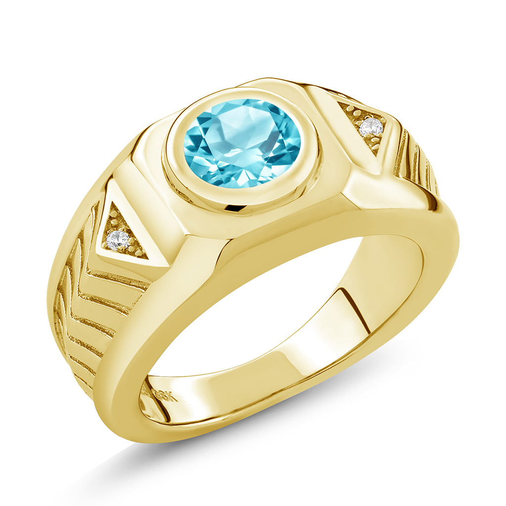 Swiss Blue Topaz - November_7_Ring in 925 Yellow Gold Plated Silver