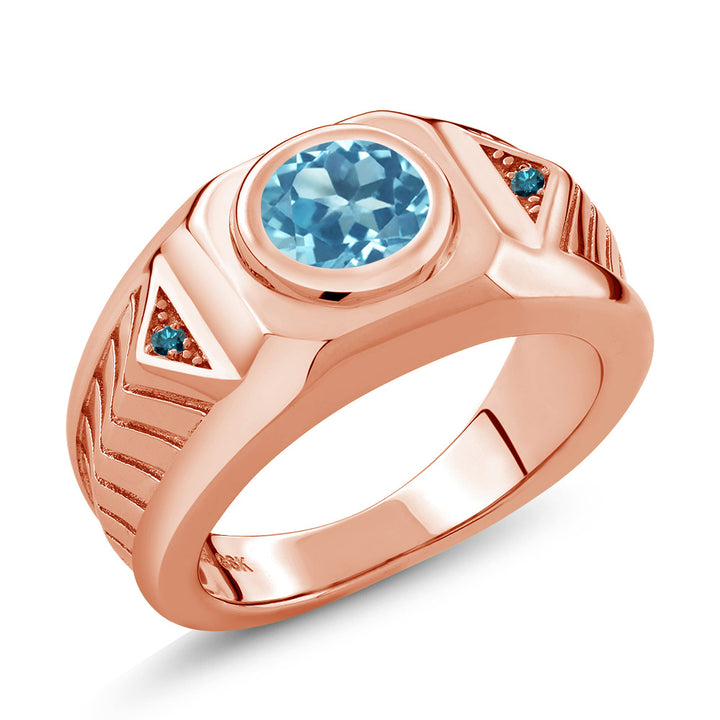 Swiss Blue Topaz - November_8_Ring in 925 Rose Gold Plated Silver