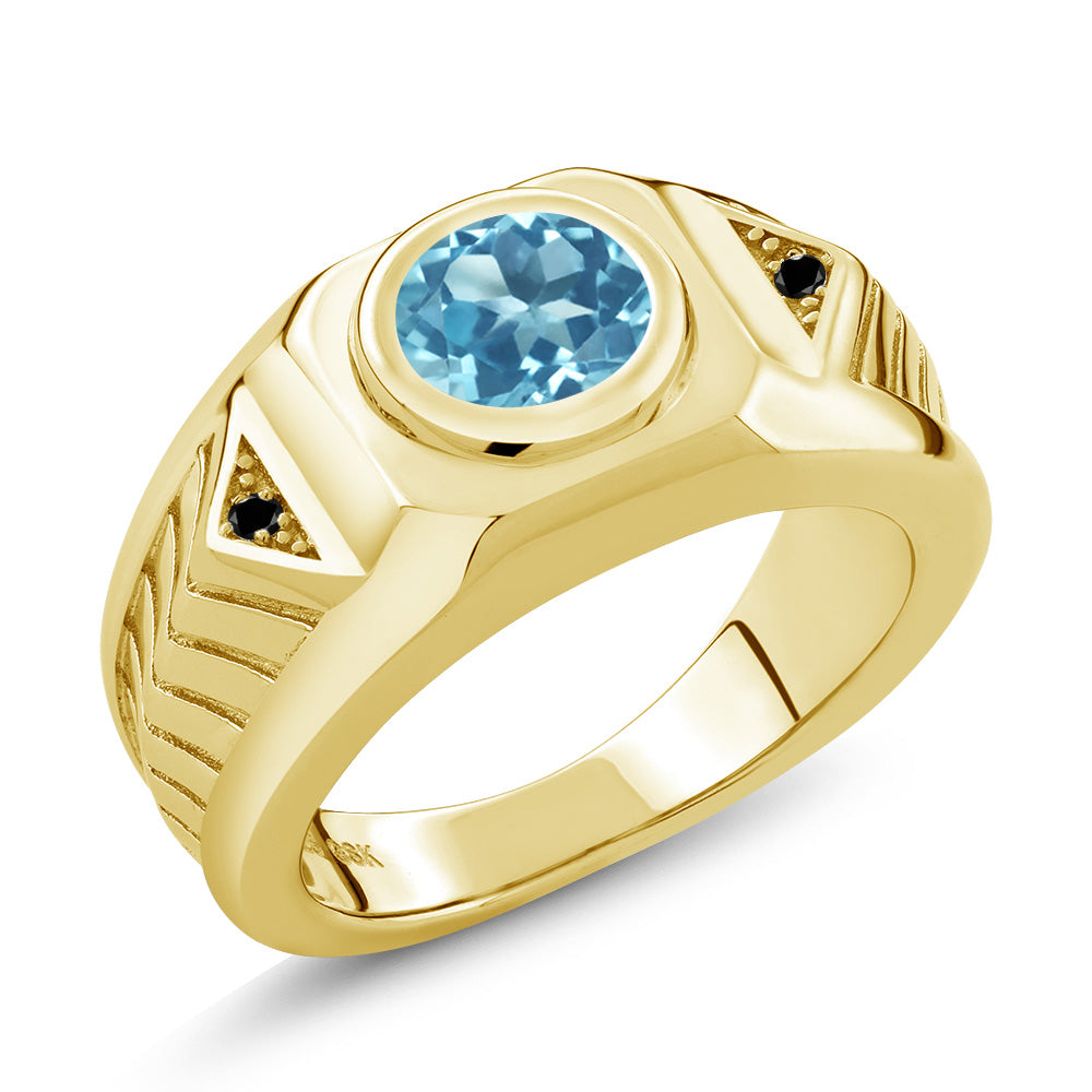 Swiss Blue Topaz - November_11_Ring in 925 Yellow Gold Plated Silver