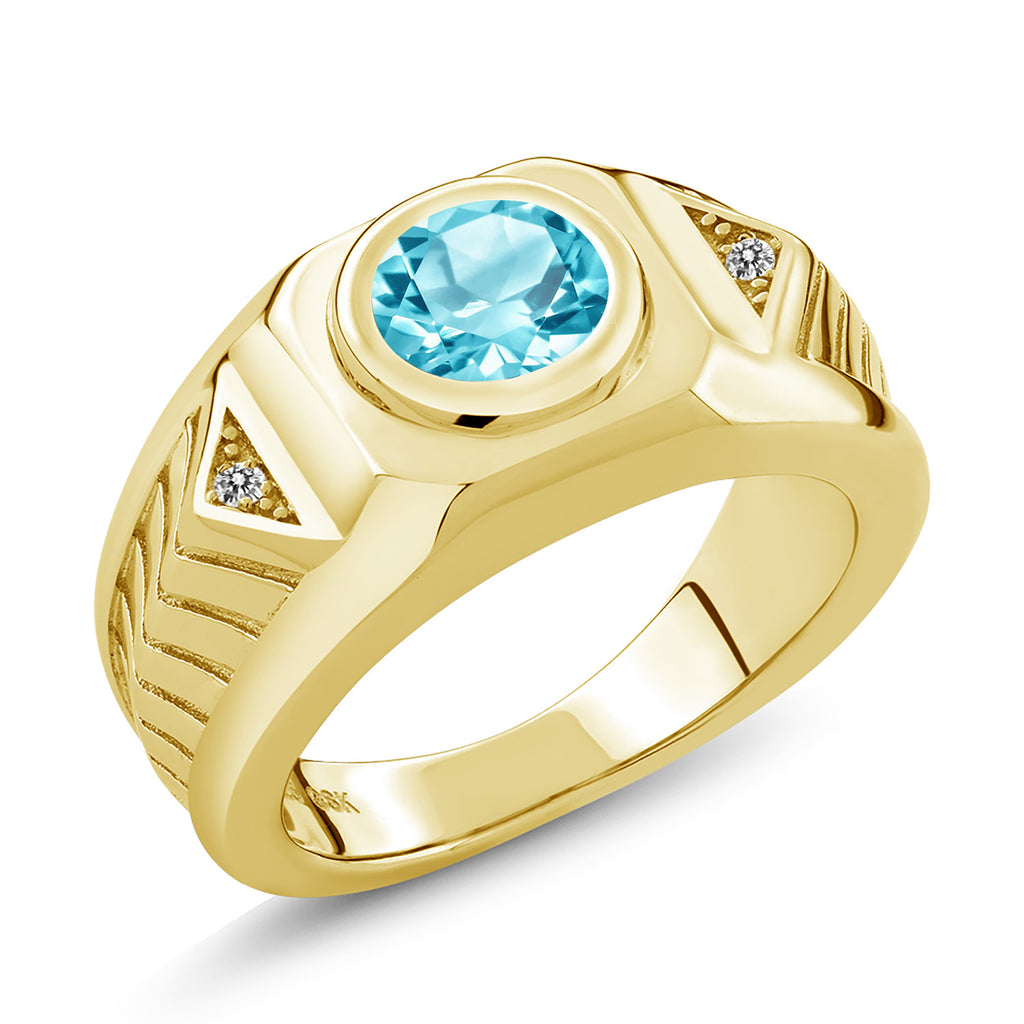 Swiss Blue Topaz - November_8_Ring in 925 Yellow Gold Plated Silver