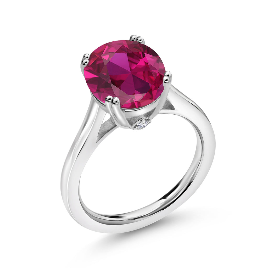 Gem Stone King 925 Sterling Silver Gemstone Birthstone and White Created Sapphire Solitaire Ring for Women | Oval 11X9MM with 1.5MM Accent Stone | Fine Jewelry for Engagement Wedding Anniversary Promise | Sizes 5-9