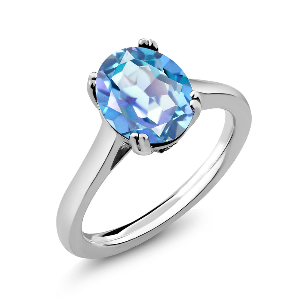 Gem Stone King 925 Sterling Silver Gemstone Birthstone and White Moissanite Solitaire Ring for Women | Oval 11X9MM with 1.5MM Accent Moissanite Under Setting | Engagement Wedding Anniversary Promise | Sizes 5-9