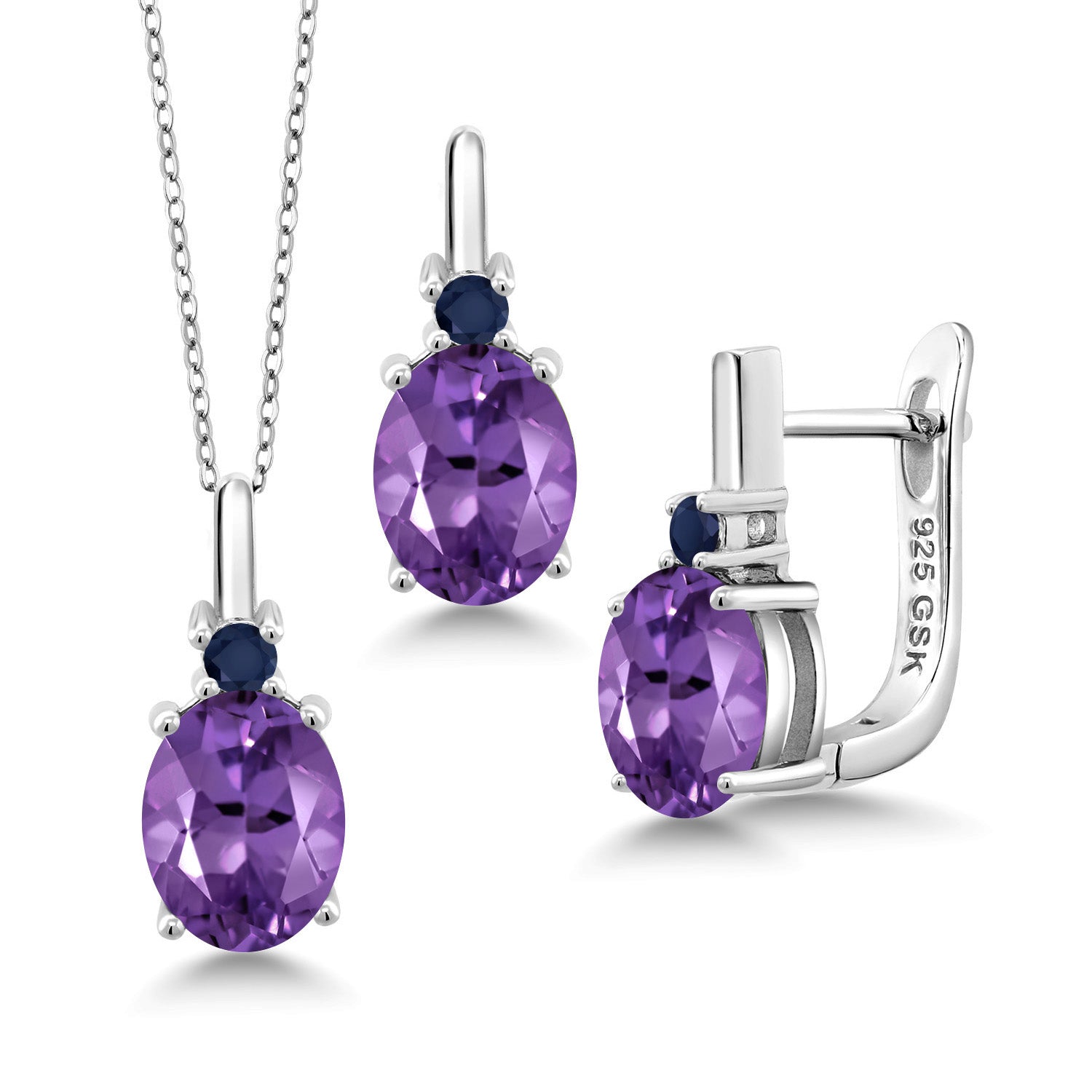 Amethyst-Checkerboard - February_Pendant Earrings Set in 925 Sterling Silver