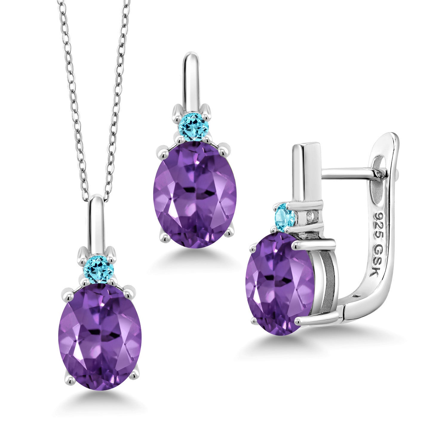 Amethyst-Checkerboard - February_Pendant Earrings Set in 925 Sterling Silver