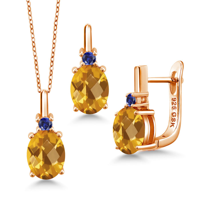 Citrine-Checkerboard - November_Pendant Earrings Set in 925 Rose Gold Plated Silver