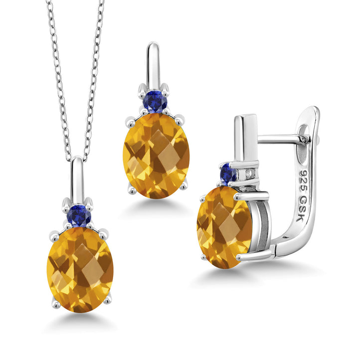 Citrine-Checkerboard - November_Pendant Earrings Set in 925 Sterling Silver