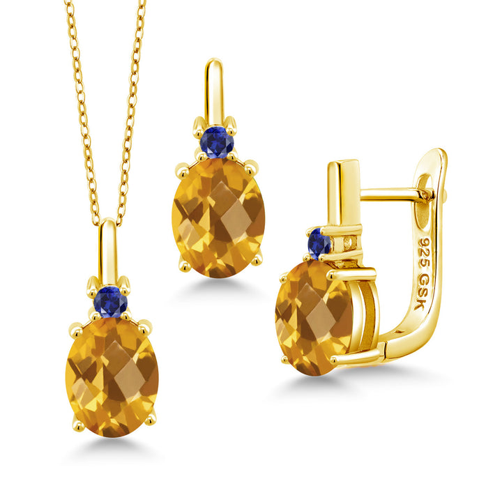 Citrine-Checkerboard - November_Pendant Earrings Set in 925 Yellow Gold Plated Silver