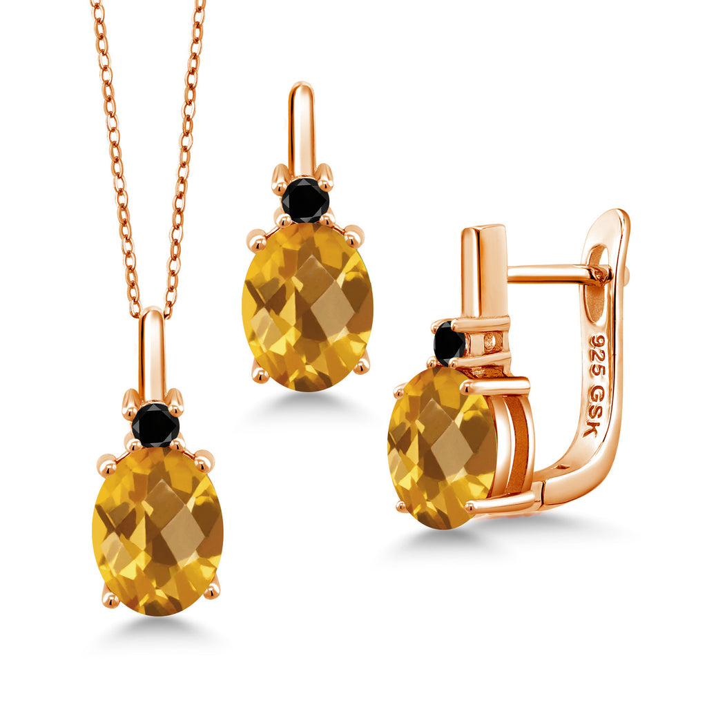 Citrine-Checkerboard - November_Pendant Earrings Set in 925 Rose Gold Plated Silver