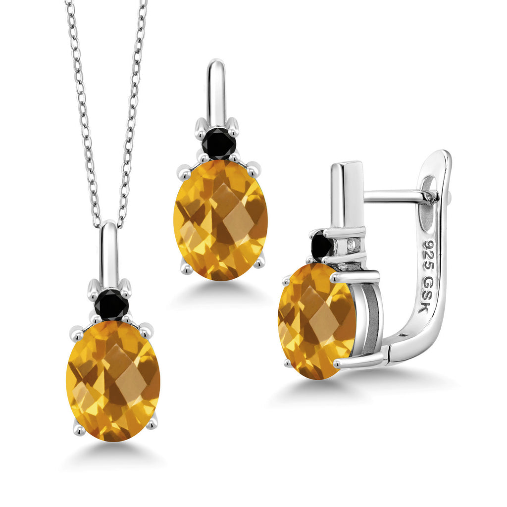 Citrine-Checkerboard - November_Pendant Earrings Set in 925 Sterling Silver
