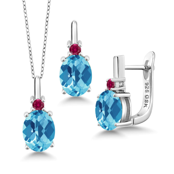 Swiss Blue Topaz-Checkerboard - November_Pendant Earrings Set in 925 Sterling Silver