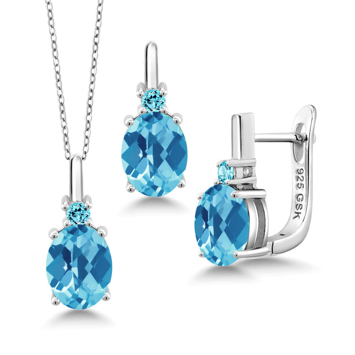 Swiss Blue Topaz-Checkerboard - November_Pendant Earrings Set in 925 Sterling Silver