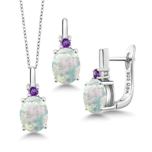 Opal - October_Pendant Earrings Set in 925 Sterling Silver