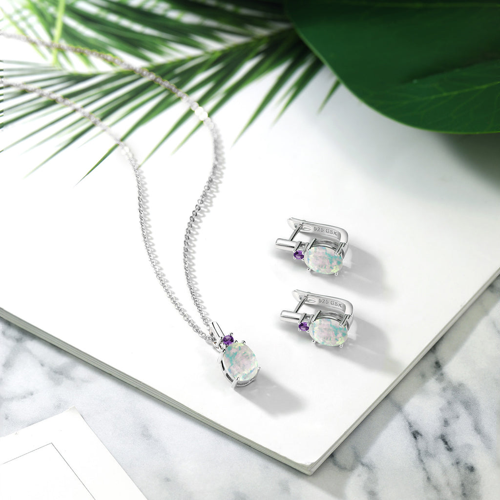 Opal - October_Pendant Earrings Set in 925 Sterling Silver