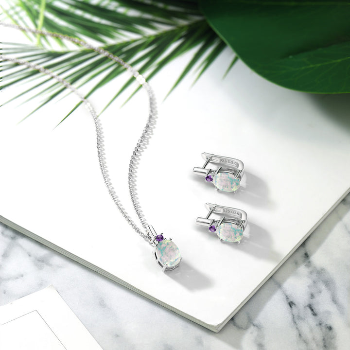 Opal - October_Pendant Earrings Set in 925 Sterling Silver