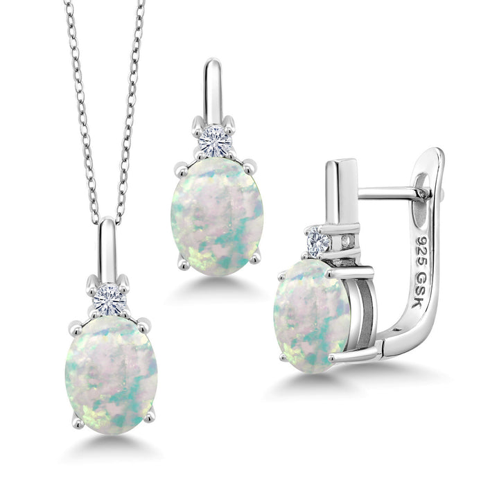 Opal - October_Pendant Earrings Set in 925 Sterling Silver