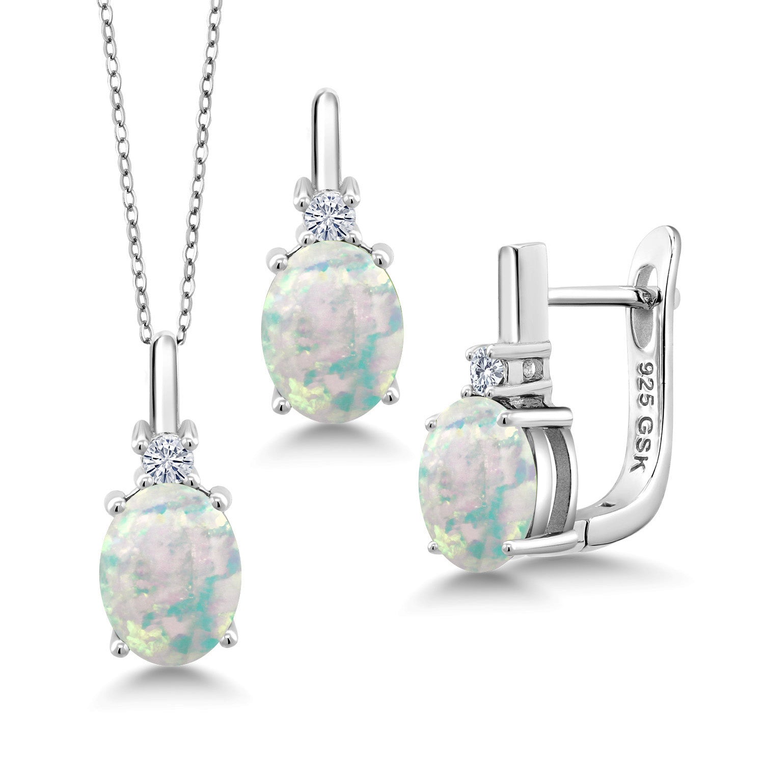 Opal - October_Pendant Earrings Set in 925 Sterling Silver