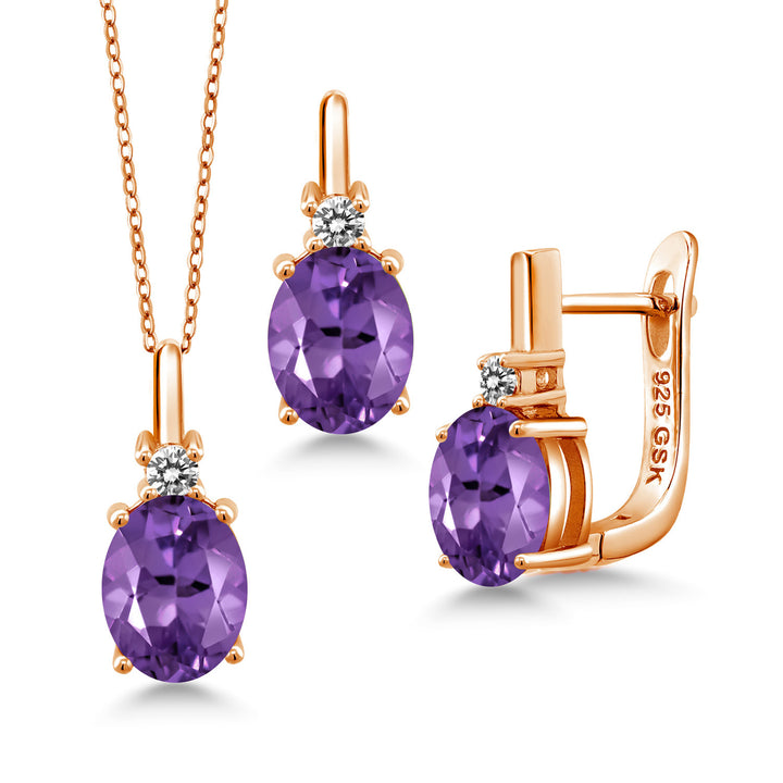 Amethyst - February_Pendant Earrings Set in 925 Rose Gold Plated Silver
