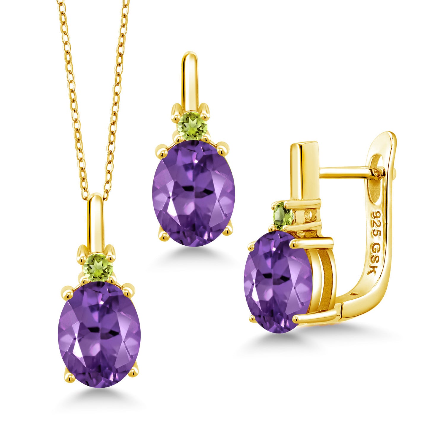 Amethyst - February_Pendant Earrings Set in 925 Yellow Gold Plated Silver