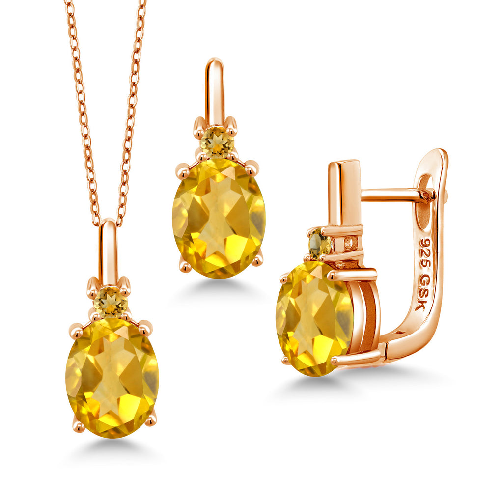 Citrine - November_Pendant Earrings Set in 925 Rose Gold Plated Silver