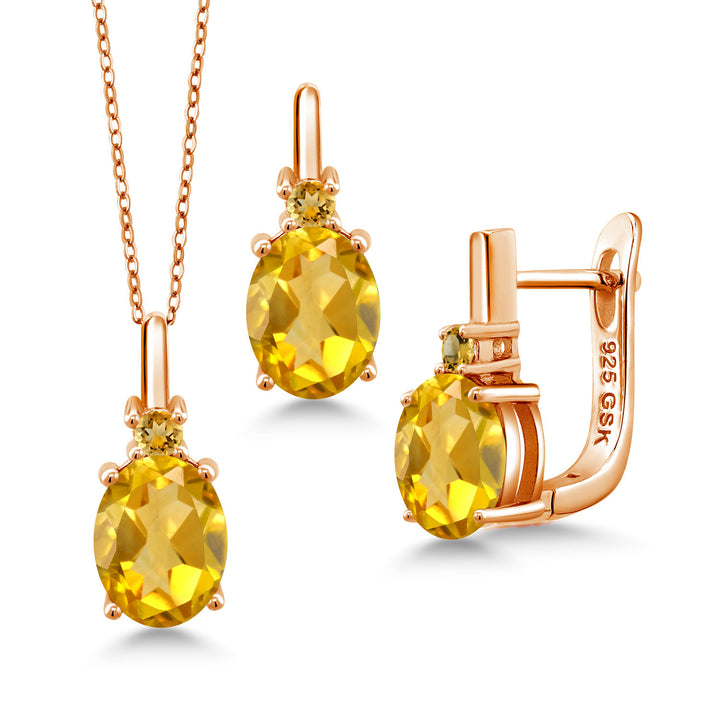 Citrine - November_Pendant Earrings Set in 925 Rose Gold Plated Silver