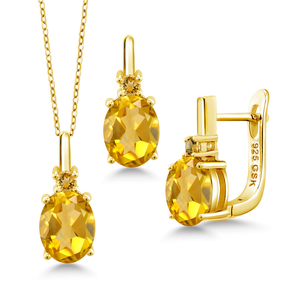 Citrine - November_Pendant Earrings Set in 925 Yellow Gold Plated Silver