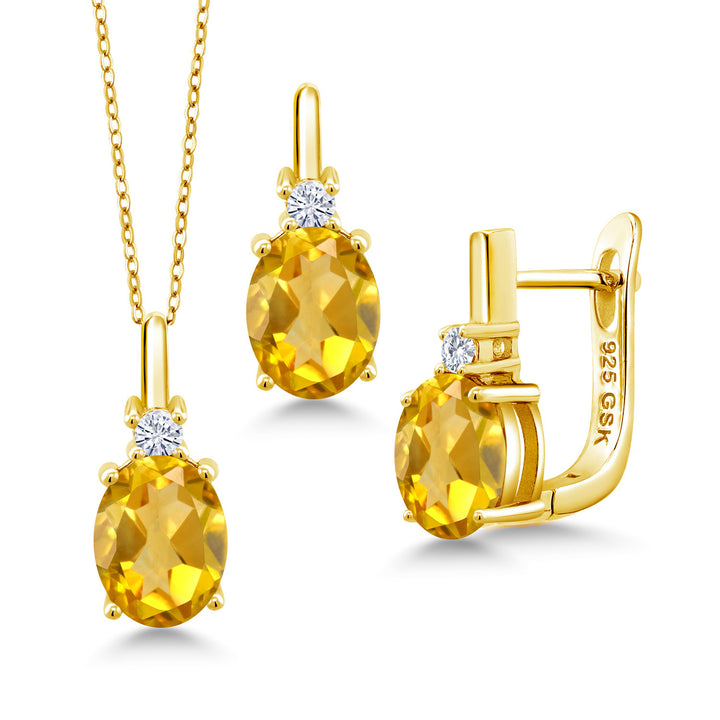 Citrine - November_Pendant Earrings Set in 925 Yellow Gold Plated Silver