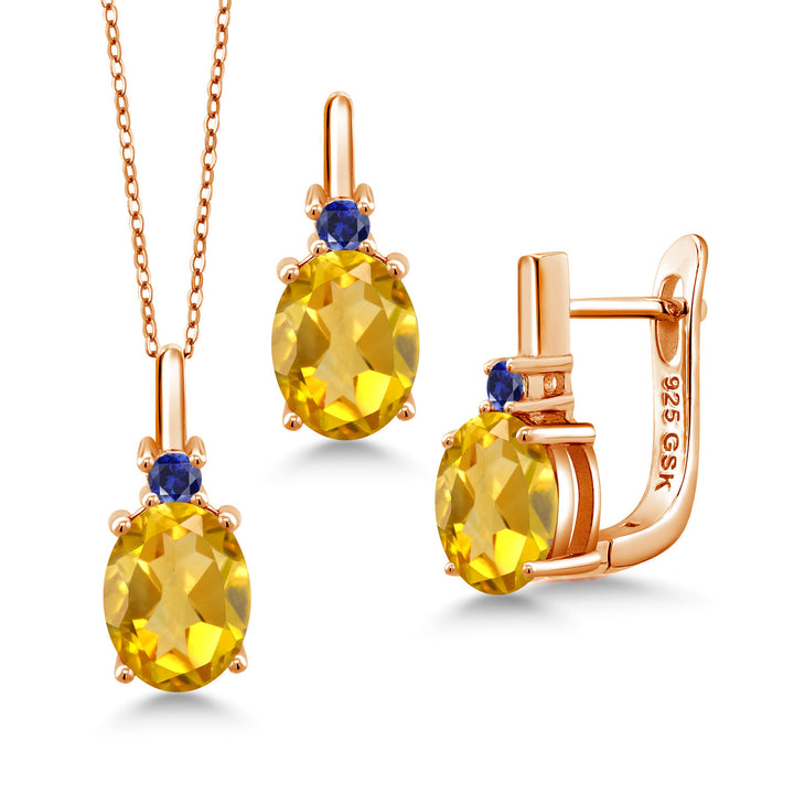 Citrine - November_Pendant Earrings Set in 925 Rose Gold Plated Silver