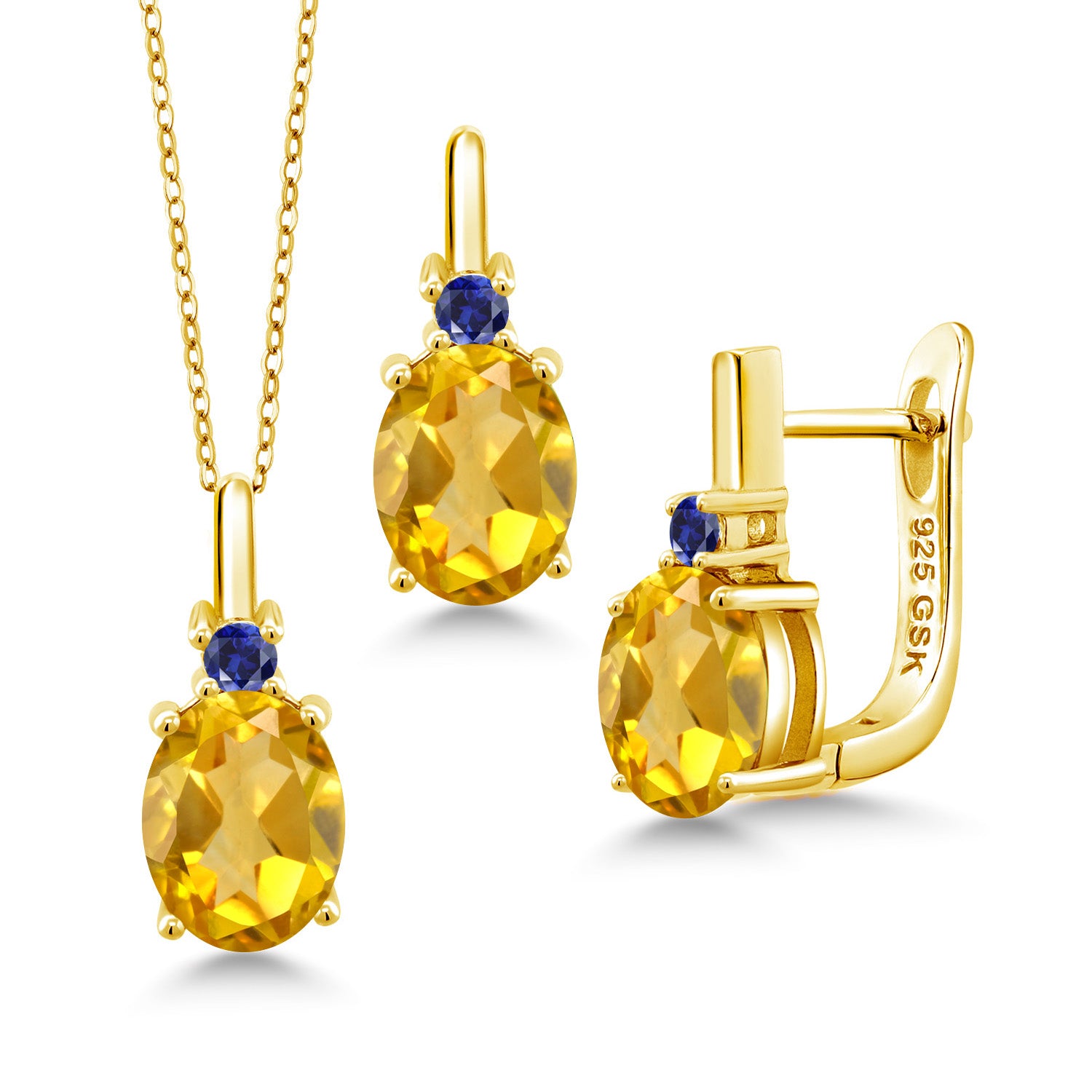 Citrine - November_Pendant Earrings Set in 925 Yellow Gold Plated Silver