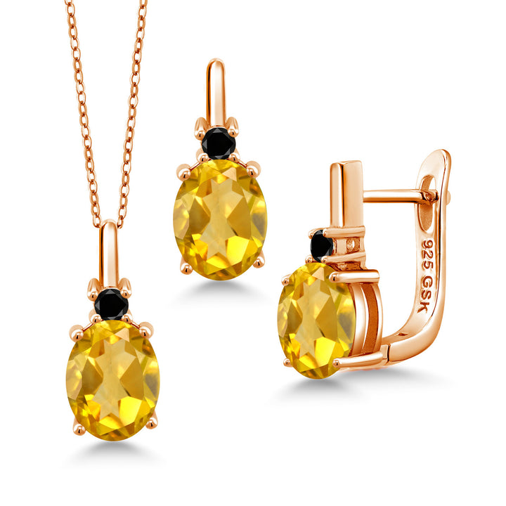 Citrine - November_Pendant Earrings Set in 925 Rose Gold Plated Silver