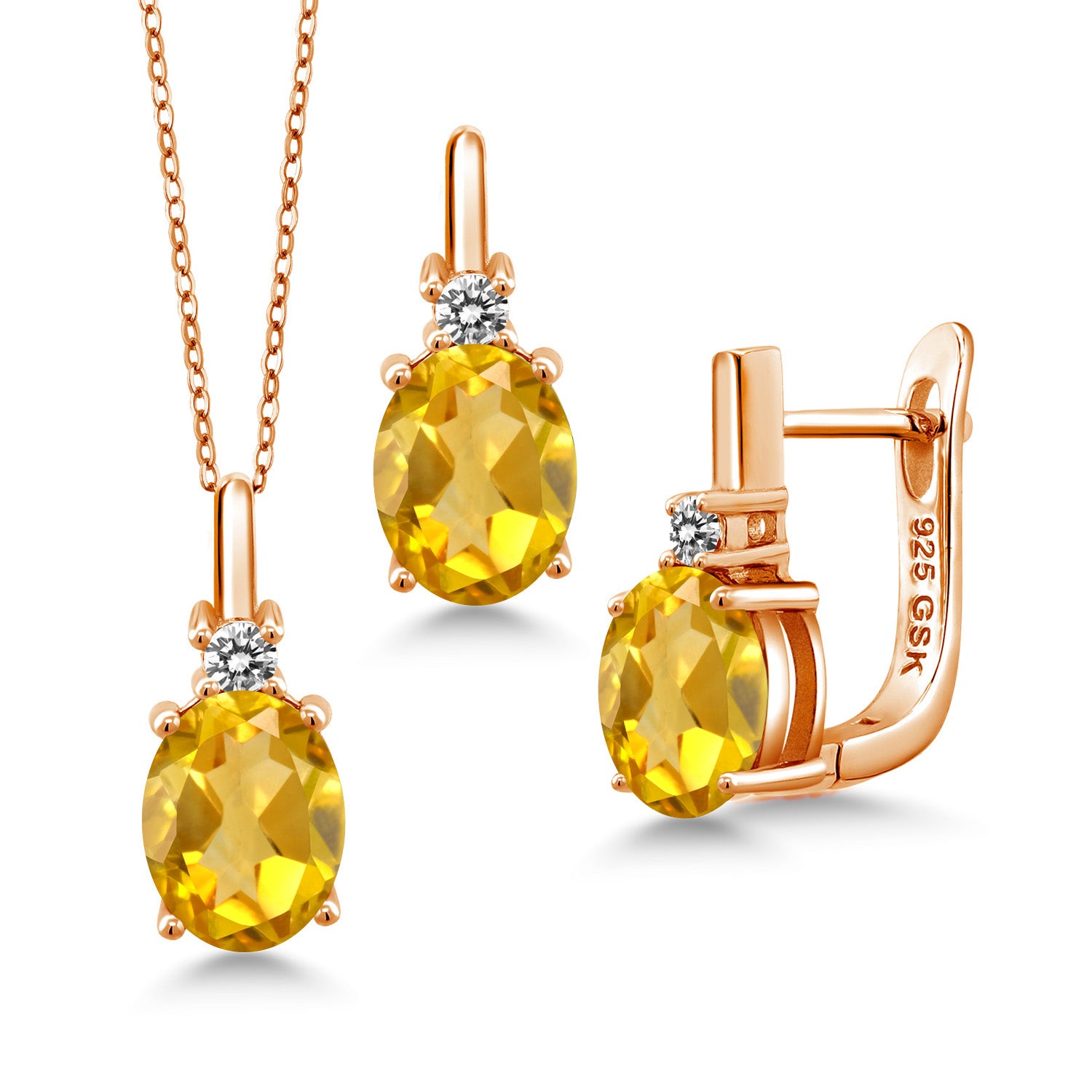 Citrine - November_Pendant Earrings Set in 925 Rose Gold Plated Silver