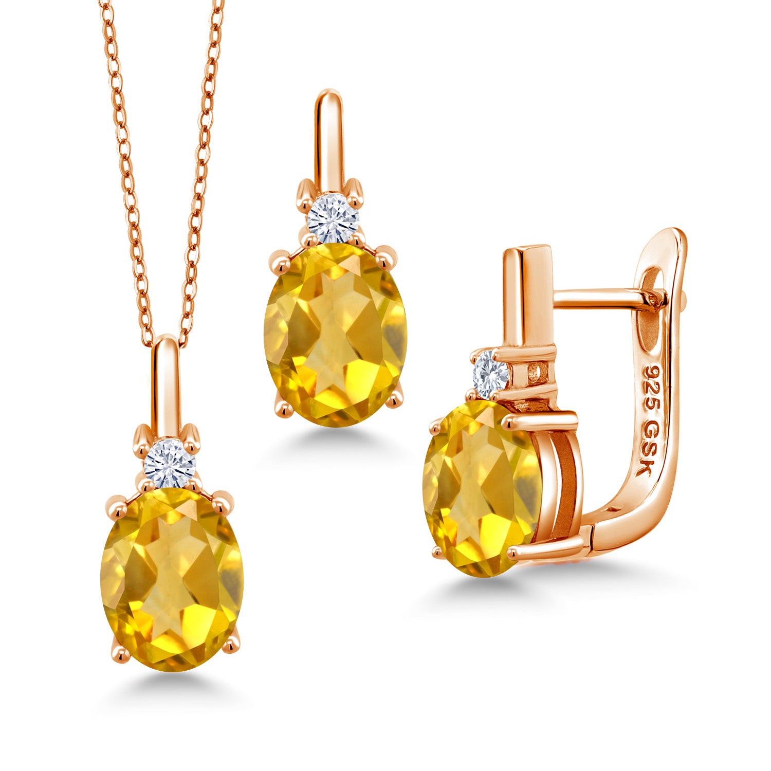 Citrine - November_Pendant Earrings Set in 925 Rose Gold Plated Silver
