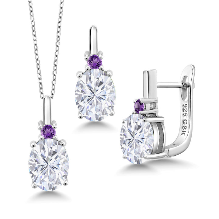 White Moissanite - April_Pendant Earrings Set in 925 Sterling Silver