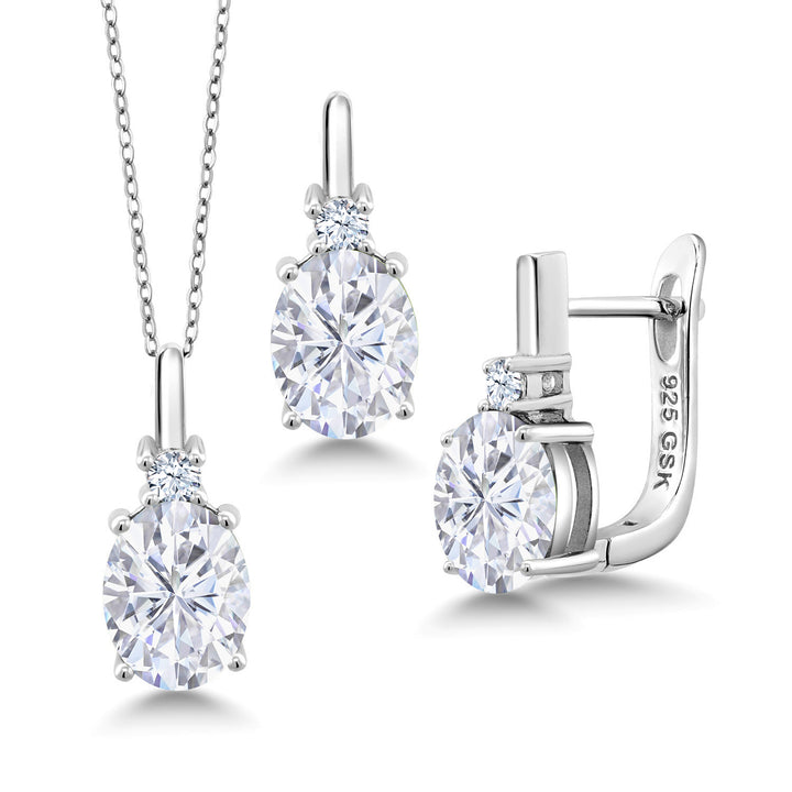 White Moissanite - April_Pendant Earrings Set in 925 Sterling Silver