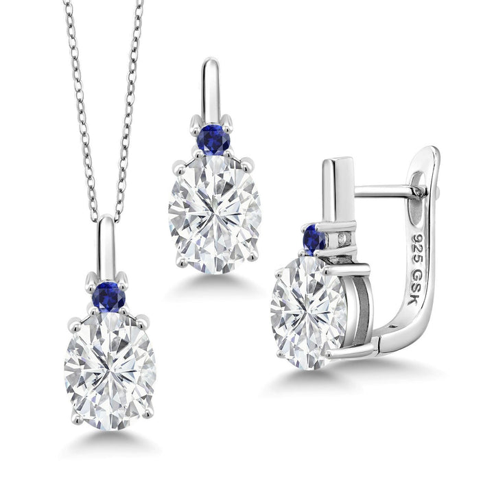 White Moissanite - April_Pendant Earrings Set in 925 Sterling Silver