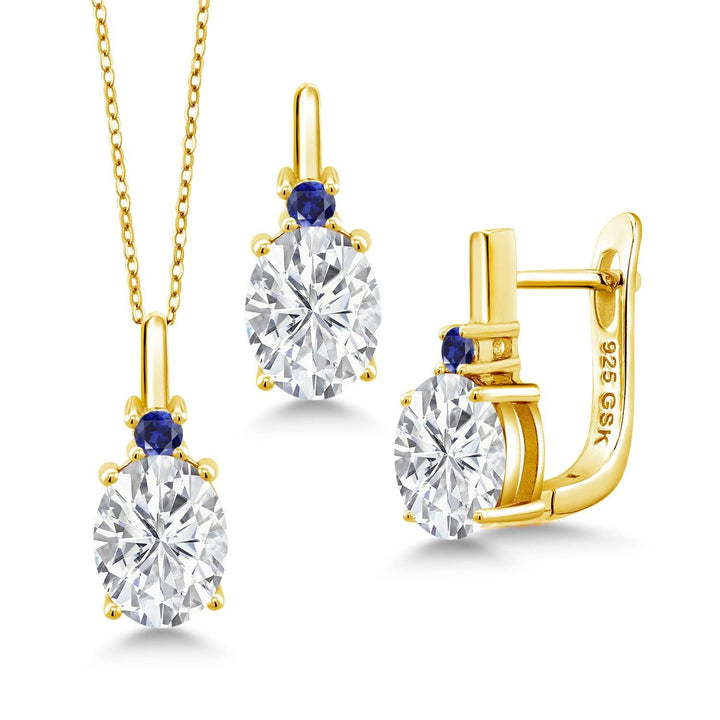 White Moissanite - April_Pendant Earrings Set in 925 Yellow Gold Plated Silver