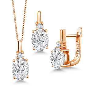 White Moissanite - April_Pendant Earrings Set in 925 Rose Gold Plated Silver
