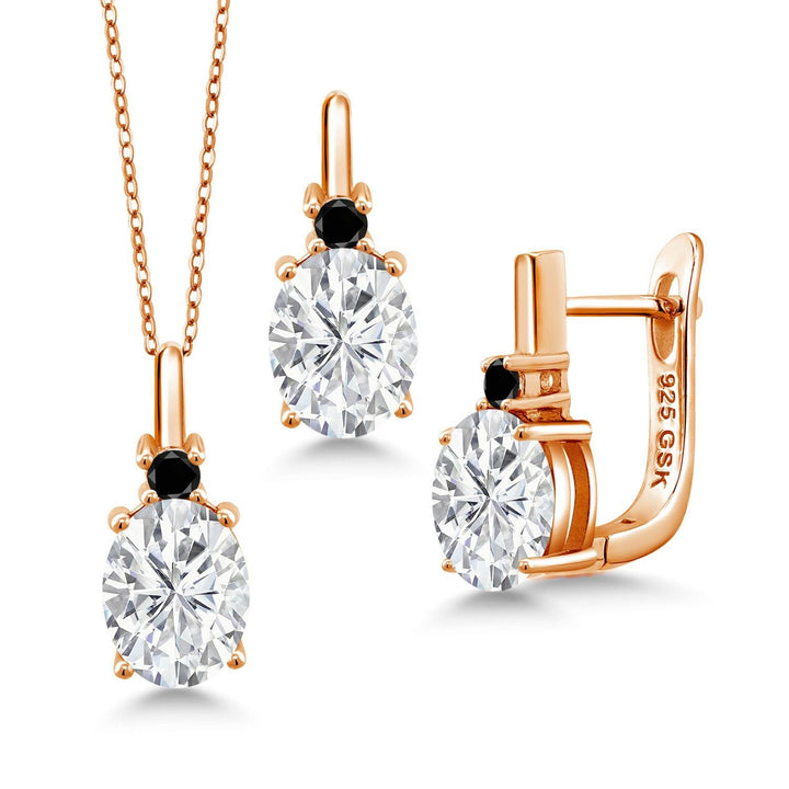 White Moissanite - April_Pendant Earrings Set in 925 Rose Gold Plated Silver