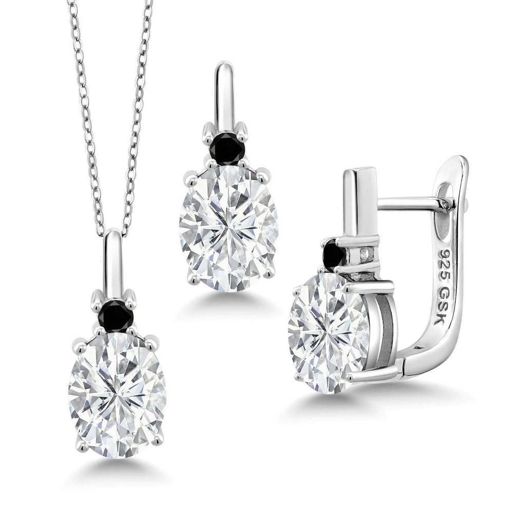 White Moissanite - April_Pendant Earrings Set in 925 Sterling Silver