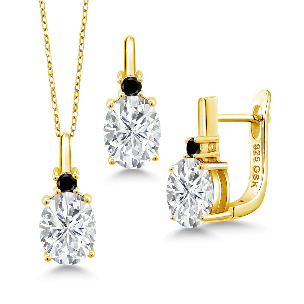 White Moissanite - April_Pendant Earrings Set in 925 Yellow Gold Plated Silver