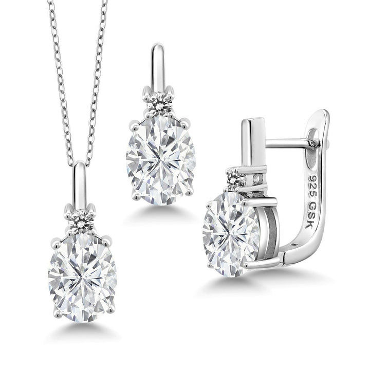 White Moissanite - April_Pendant Earrings Set in 925 Sterling Silver