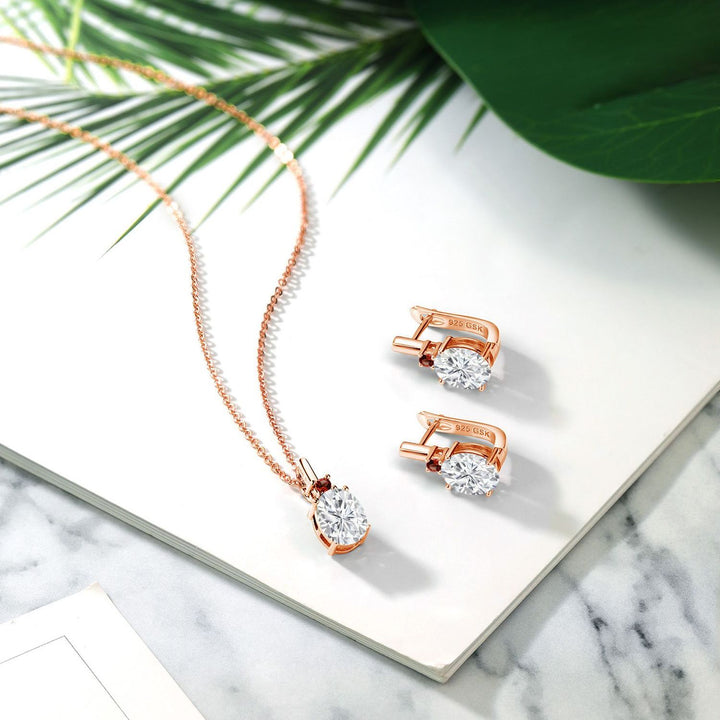 Moissanite - April_Pendant Earrings Set in 925 Rose Gold Plated Silver