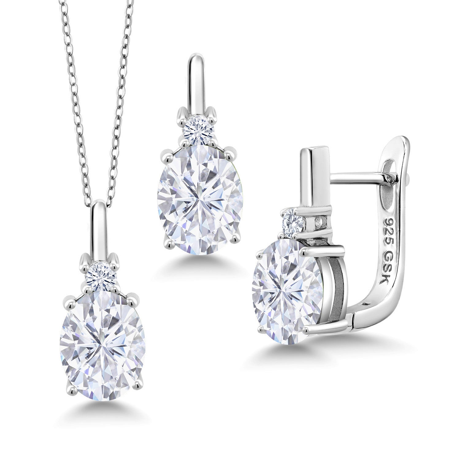 White Moissanite - April_Pendant Earrings Set in 925 Sterling Silver